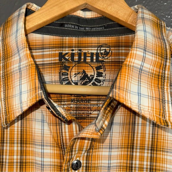 Kuhl Men's Mountain Grown Metal Button Down Short Sleeve Orange Plaid Shirt XL - Picture 6 of 6